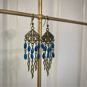 Elegant Blue and Bronze Chandelier Earrings